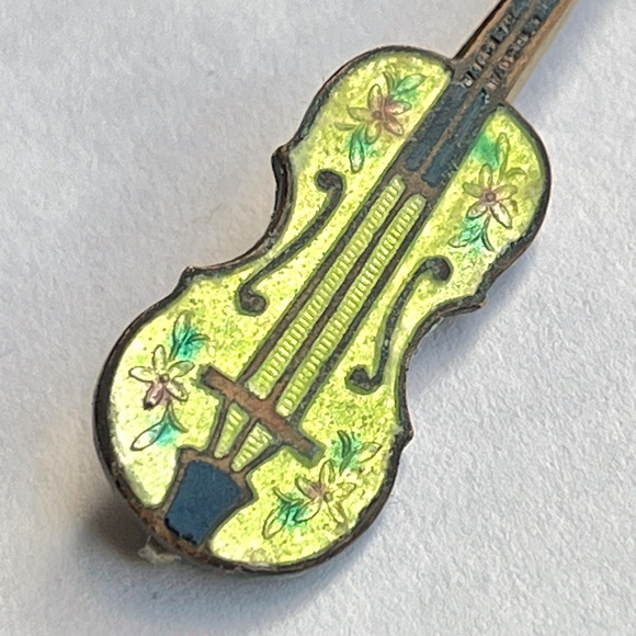 Antique Enamel Fiddle Violin Brooch - Picture 5 of 15